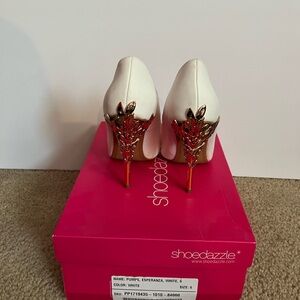 Shoe Dazzle White Pumps with Gold Accents